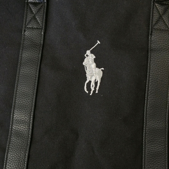 Ralph Lauren Black Duffle Bag w/ Silver Polo Horse Logo Gym/ Travel /Work (NWOT) - Picture 5 of 11